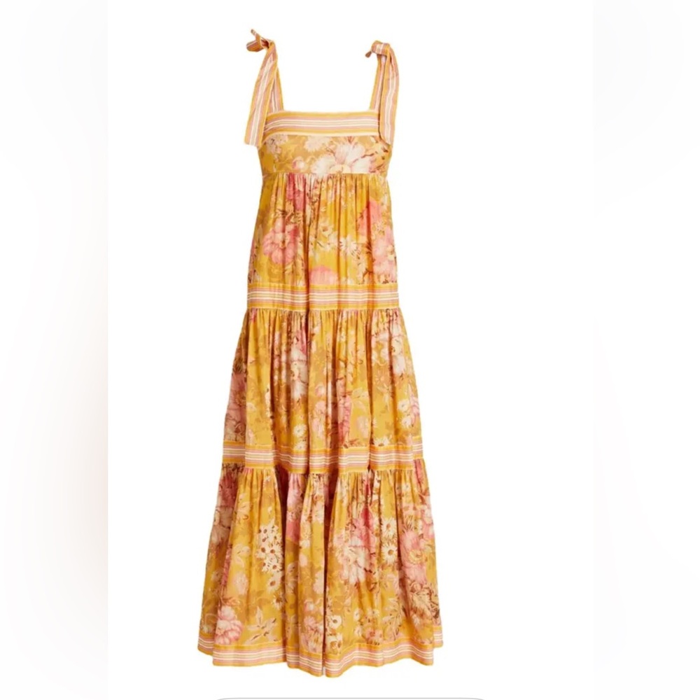 Zimmermann Yellow Floral Maxi Dress with Pink Accents